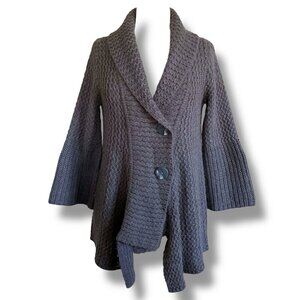 J Jill Womens Cardigan Sz Small Gray Alpaca Wool Bell Sleeve Chunky Open Knit